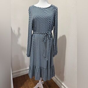 Boden Navy Checkered Long Sleeve Dress